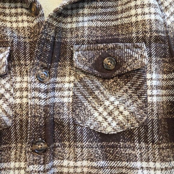 Distortion Men's Plaid Sherpa Hoodie Jacket Brown & White Size S Cozy Warm Fall - Picture 4 of 9